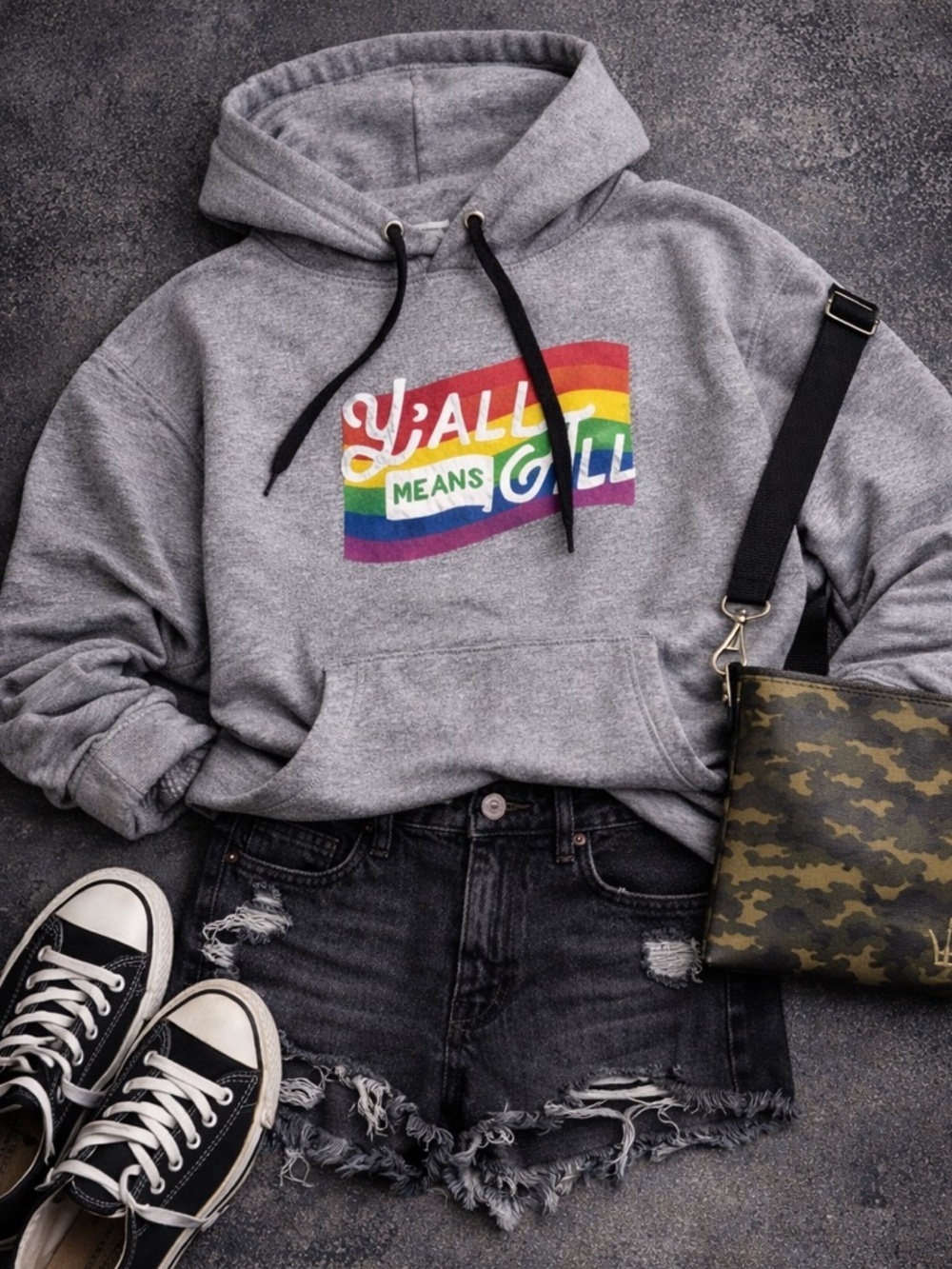 🏳️🌈“Y’all Means All” Pride Hoodie Rainbow Graphic Streetwear Women’s Large